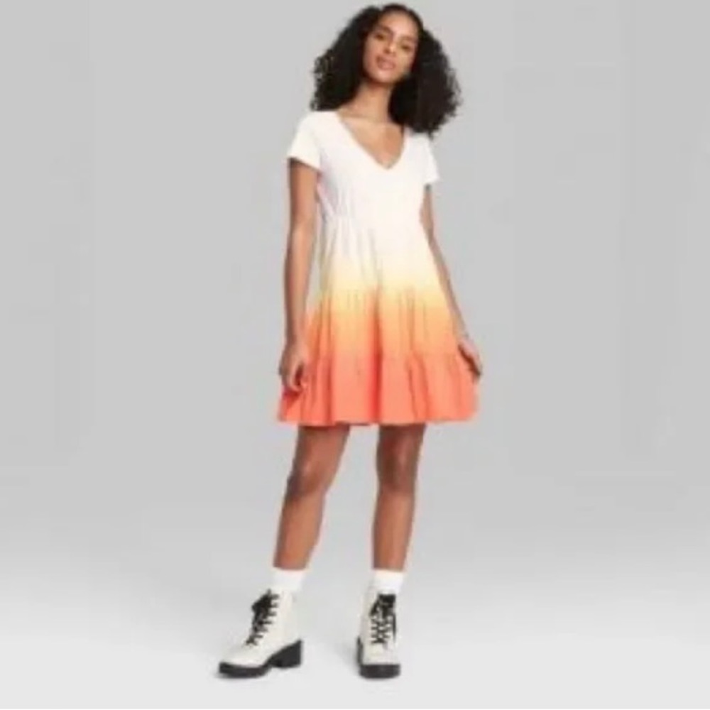 Wild Fable Sunset Ombré V Neck Tiered Dress